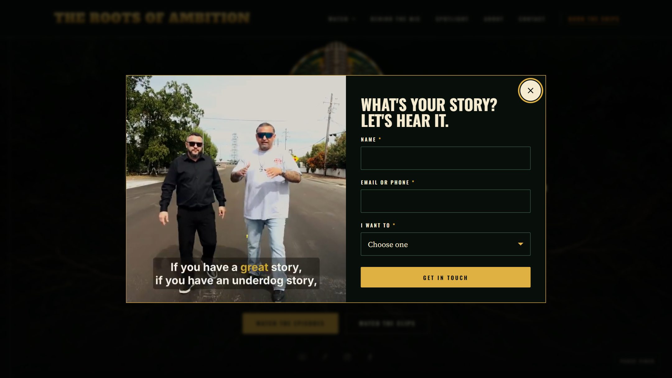 Intro pop-up with Angel and Danny's video on the left and the short form on the right