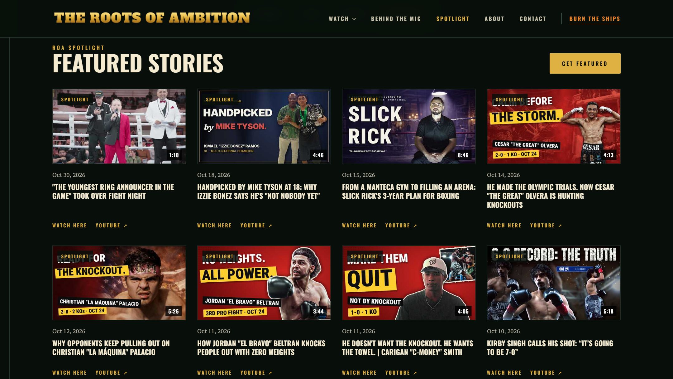 Spotlight page showing Featured Stories cards